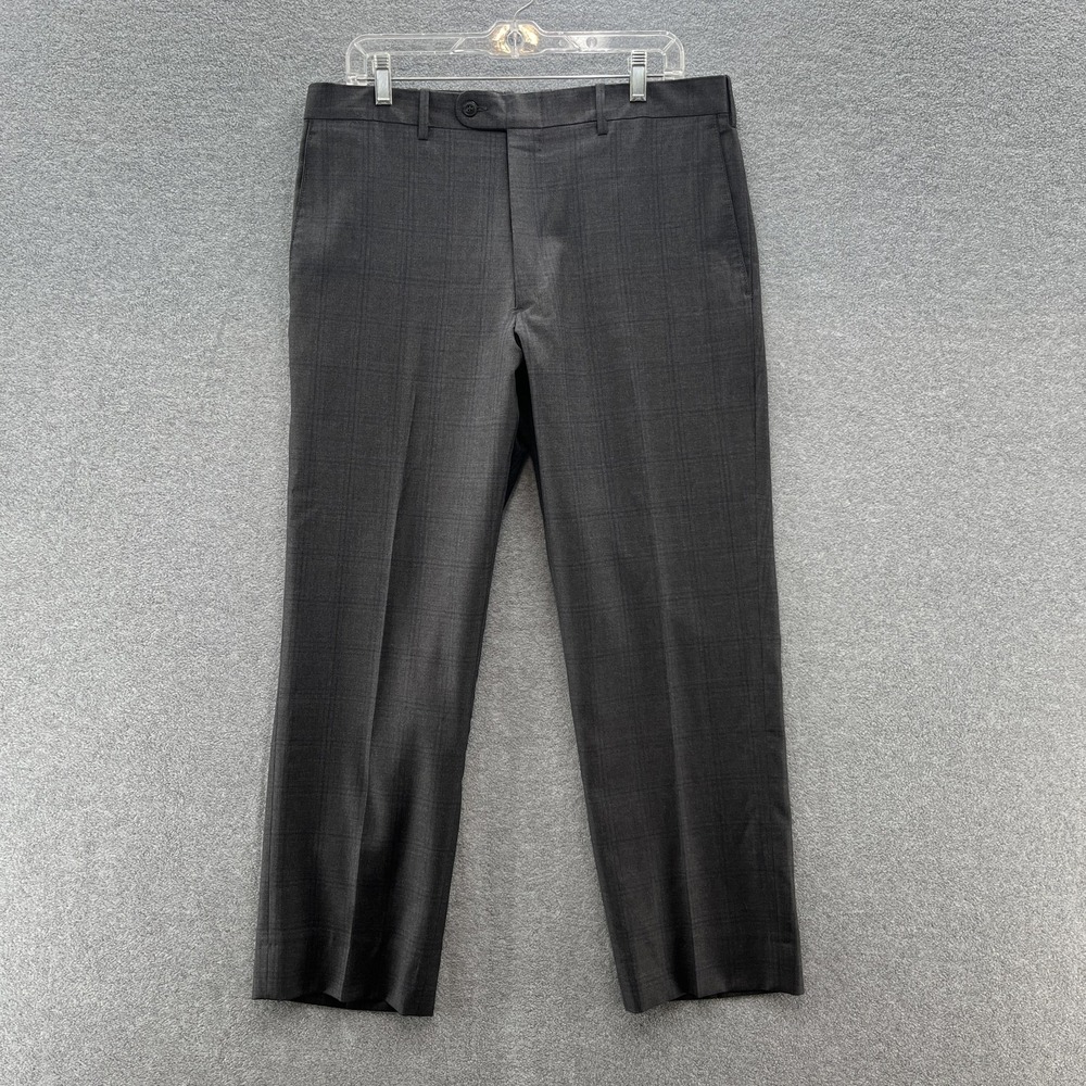 JB Britches Pants Mens 34X28 Gray Plaid Worsted Wool Dress Pants Made Italy